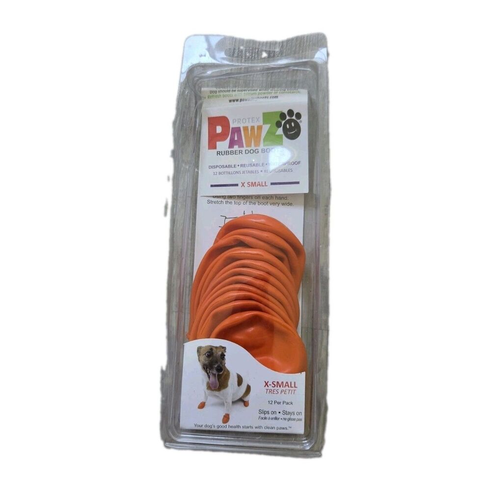 NIB PAWZ Protex Rubber Dog Boots X-Small Orange Waterproof Paw Protectors 12 PK